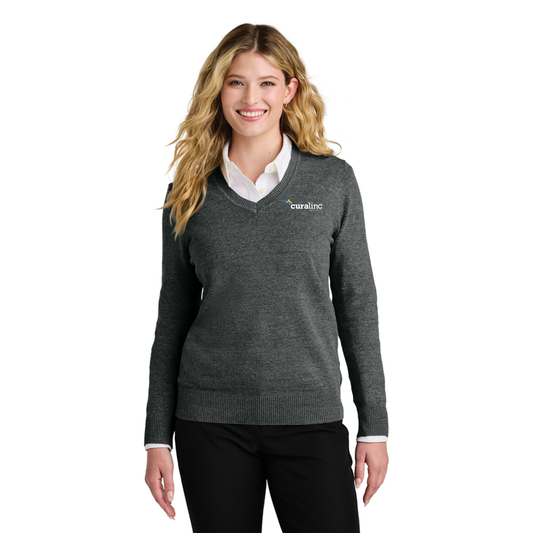 Port Authority® Women's Easy Care V-Neck Sweater - Charcoal Heather