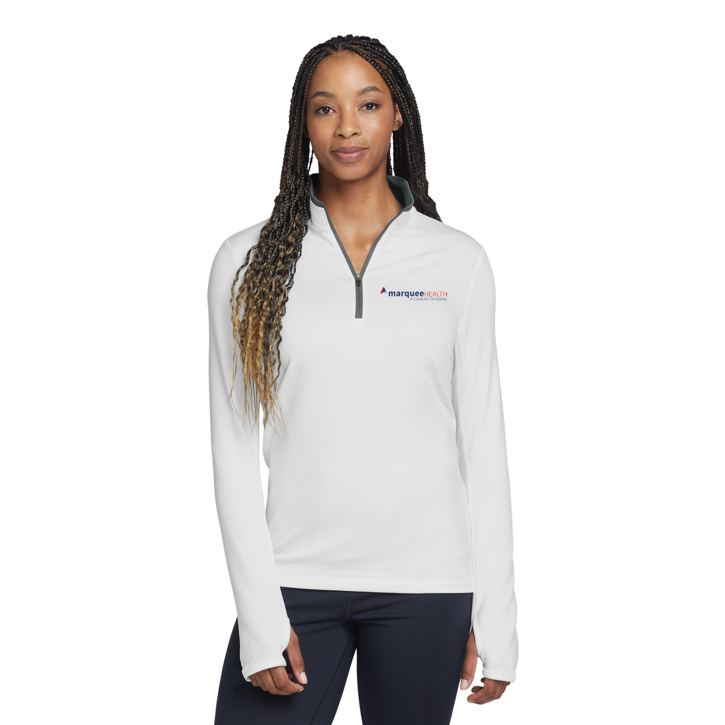 Nike Ladies Dri-FIT Stretch 1/2-Zip Cover-Up - White/ Dark Grey