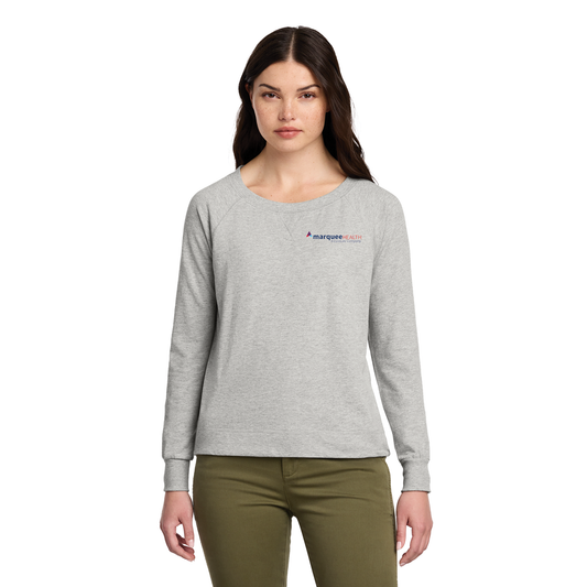 Ladies District French Terry Long Sleeve Crew -  Light Heather Grey